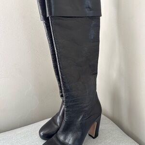 Miu Miu Black Over-The-Knee Leather Block Heel Boots